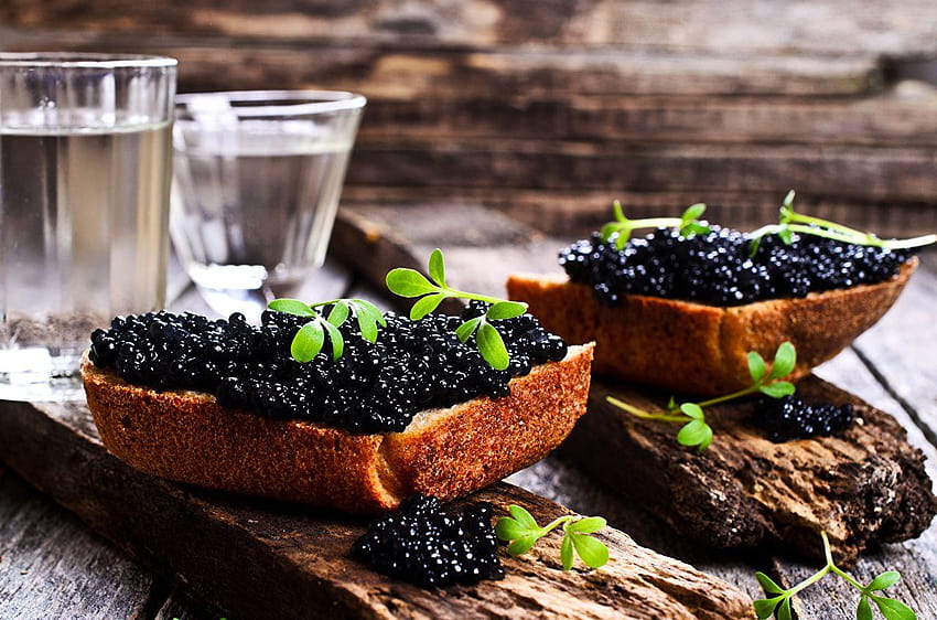 Vodka Bread Caviar Butterbrot Food Shot glass Seafoods HD wallpaper