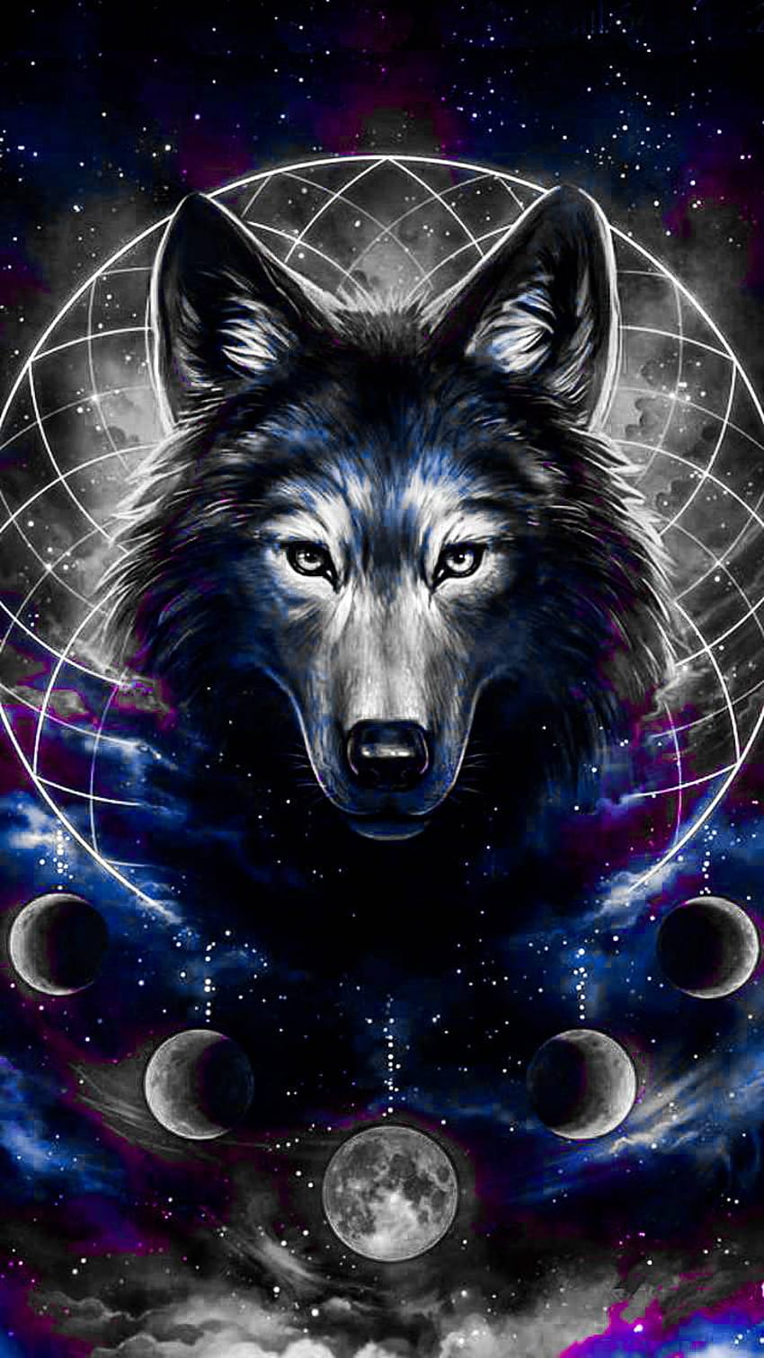 Unicorn Galaxy Wolf en perro, lobo místico fondo de pantalla del teléfono