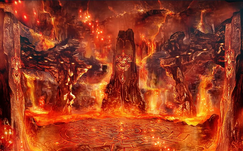 地獄の火の六芒星 1280x800、アニメの飛び跳ねる火 高画質の壁紙