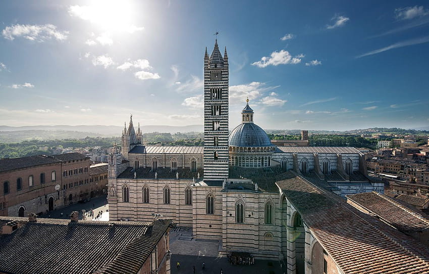 Италия, панорама, Тоскана, Катедрала, камбанарията, Тоскана Сиена HD тапет