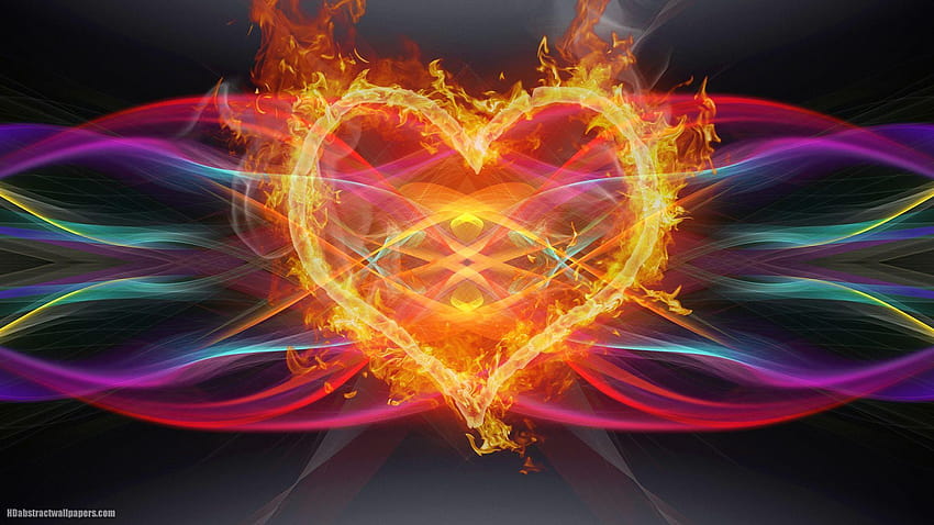 Colorful abstract backgrounds with love heart made of fire, fire heart HD wallpaper