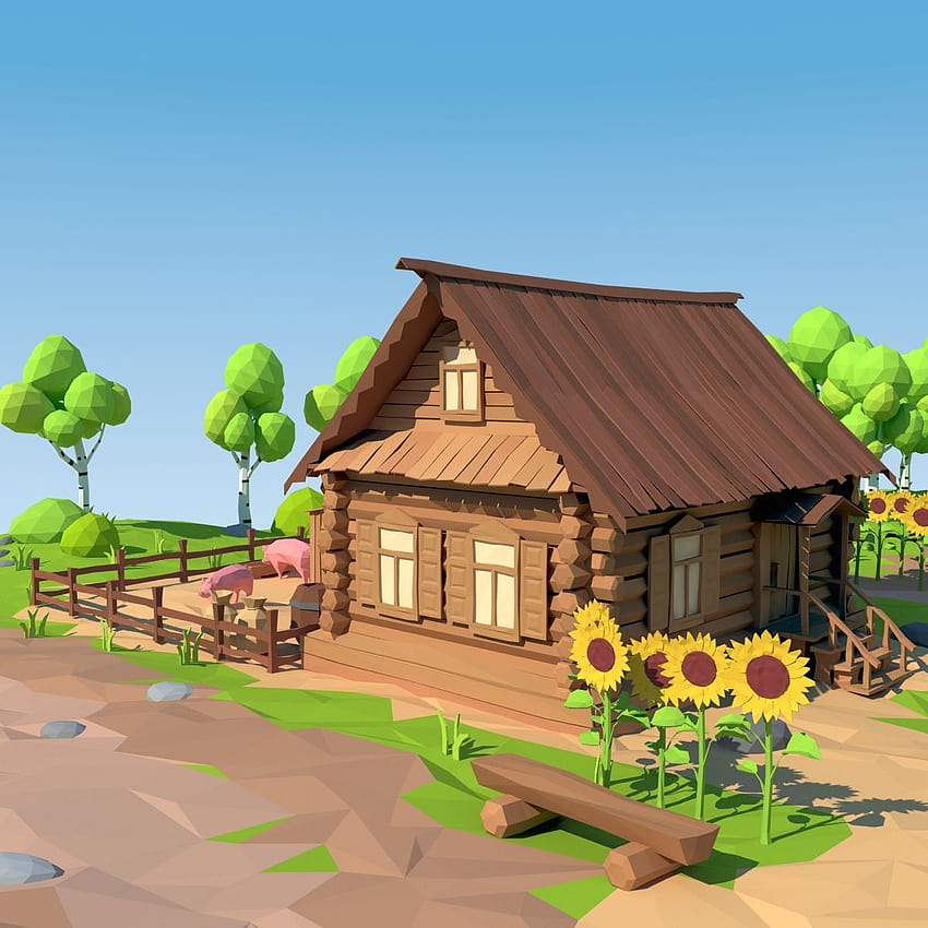 Карикатурно нискополи село, анимационно село HD тапет за телефон