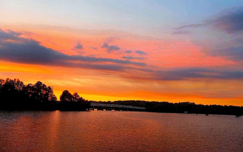 Lakes: Sunset Crossing Lake Waterscape Bridge Pink Caddo Louisiana HD wallpaper