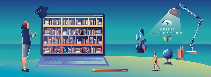 Online Education Application learning worldwide on Computer, mobile website background. Social distance concept. The classroom training course, library Vector Illustration Flat 1937754 Vector Art at Vecteezy HD wallpaper