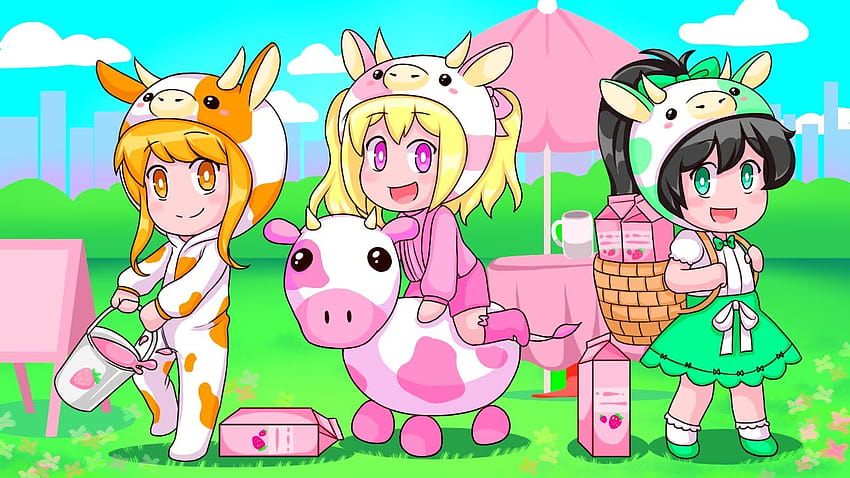 Three BABY WITCHES Help STRAWBERRY COW in Adopt Me! HD wallpaper
