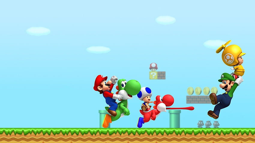 Mario,Yoshi,Toad and Luigi, super mario bros blue toad HD wallpaper