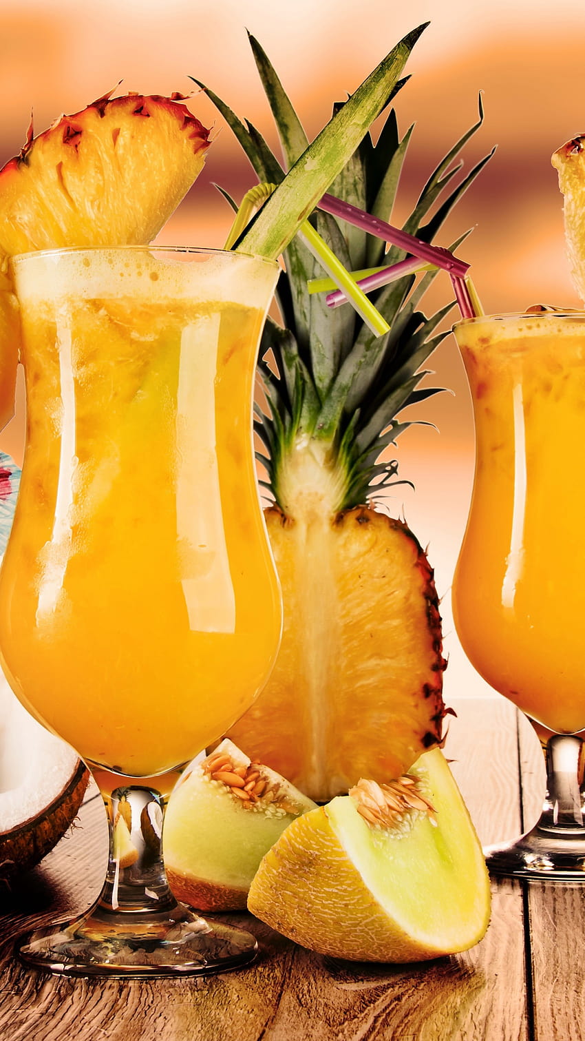 cocktails, juice, fruit, pineapple, coconut, melon, ice, Food, pineapple juice HD phone wallpaper