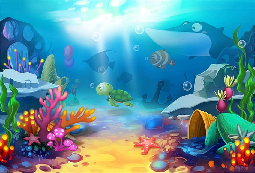 Amazon : Laeacco 5x3ft Cartoon Underwater World Vinyl graphy Backgrounds Sunshine Light Beams Cute Whale Fish Turtle Coral Backdrop Child Kids Baby Birtay Banner Safari Mermaid Party : เครื่องใช้ไฟฟ้า, การ์ตูนใต้น้ำ วอลล์เปเปอร์ HD