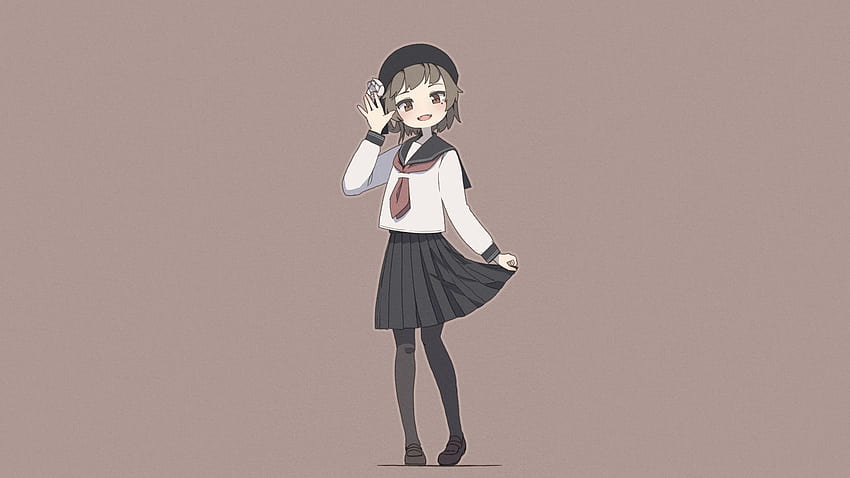 : manga, anime girls, simple background, brown background, sailor uniform, schoolgirl, kawaii girl 1920x1080, kawaii school girl HD wallpaper
