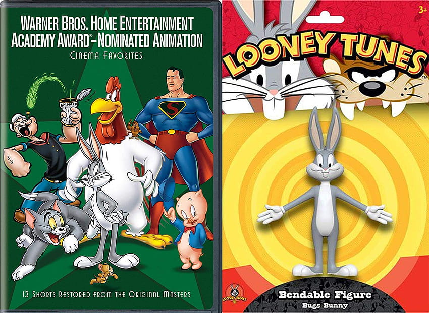 Golden Boy Cartoon Warner Brothers Animation DVD Popeye / Superman / Tex Avery / Chuck Jones + Looney Tunes Bendable Bugs Bunny Wascally Bendy Star Figure Pack Toy Bundle : Movies & TV HD wallpaper