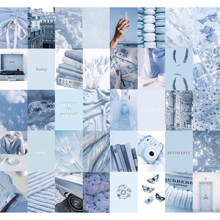 Pale Blue Wall Collage Kit Blue Aesthetic Baby Blue, aesthetic baby blue collage HD phone wallpaper