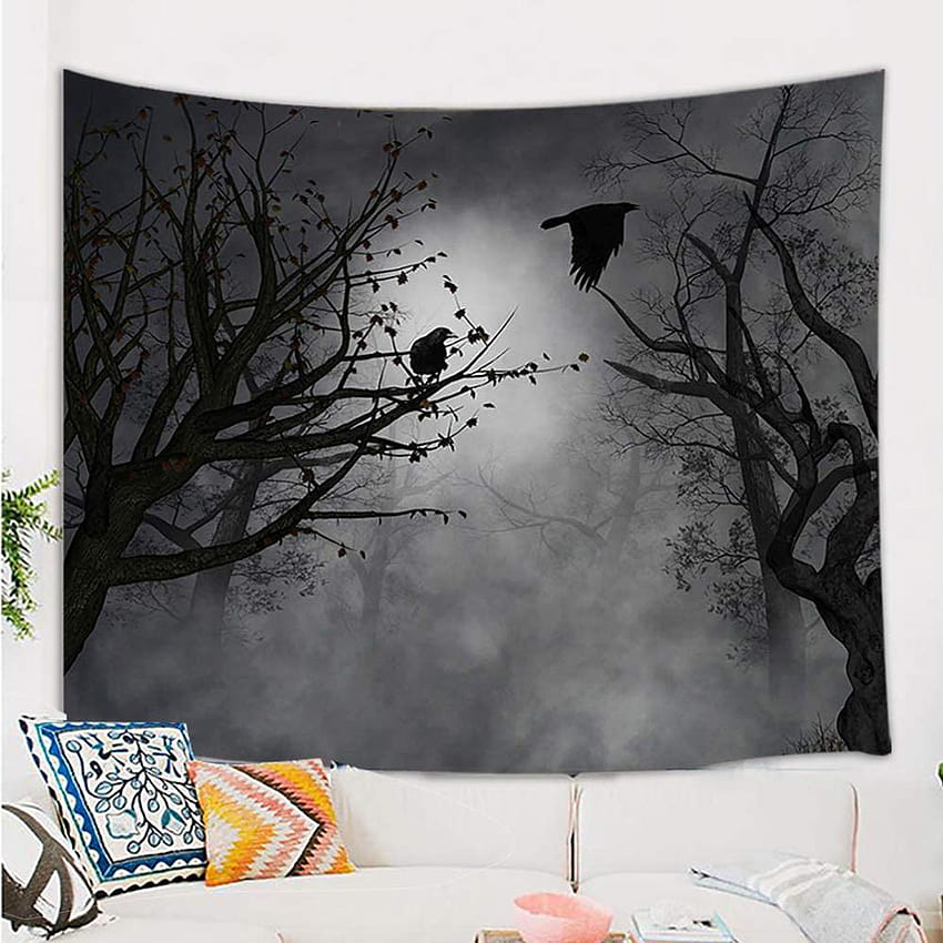 Mystic Fog Forest Tapestry Gothic, Birds at Branches On Creepy Jungle at Deep in Dark Forest Tapestry Wall Hanging, Halloween Tapestry Blanket Wall Decor for Bedroom Living Room Dorm, 60X40 in: Amazon.ca: HD phone wallpaper