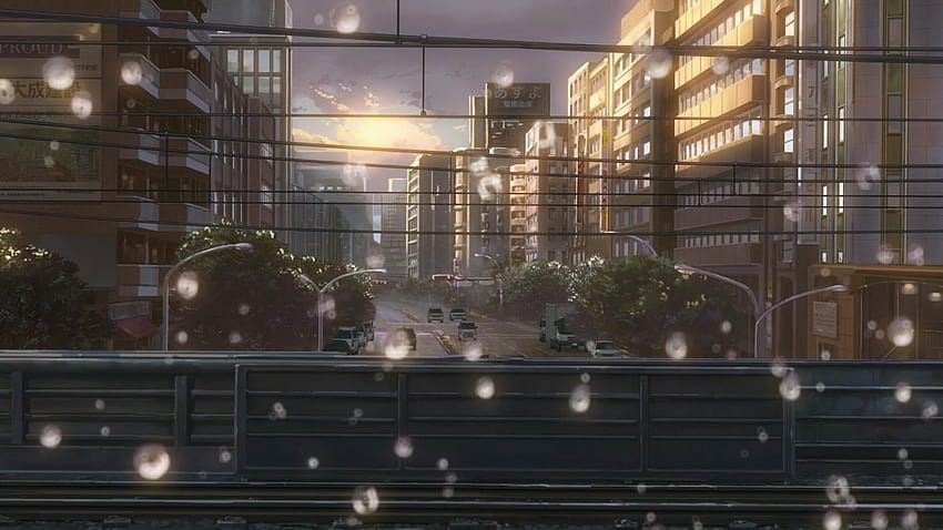 Cityscapes cars Makoto Shinkai power lines water drops The Garden of Words HD wallpaper