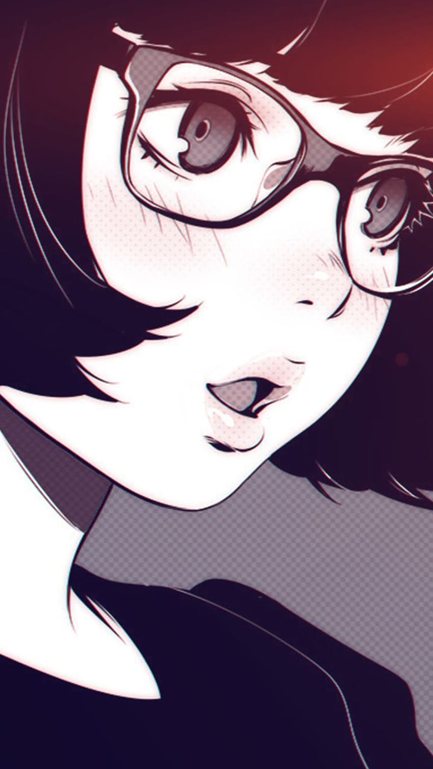 Anime Original Black Eyes Black Hair Blush Girl Glasses 짧은 머리, 미적 애니메이션 소녀 HD 전화 배경 화면