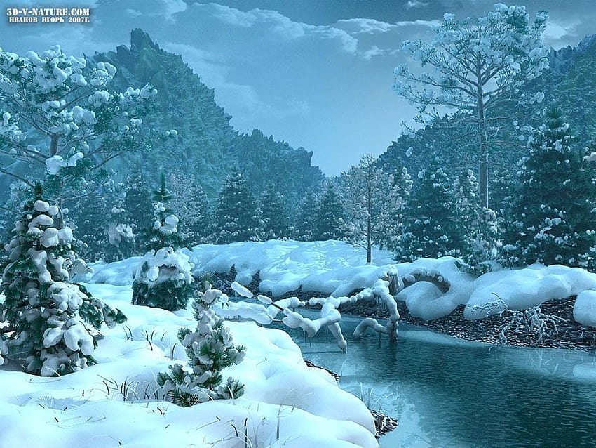 Pejzaż zimowy 1024 x 768 pix Natura 3D Sztuka cyfrowa [1024x768] na telefon komórkowy i tablet, pejzaże zimowe Tapeta HD