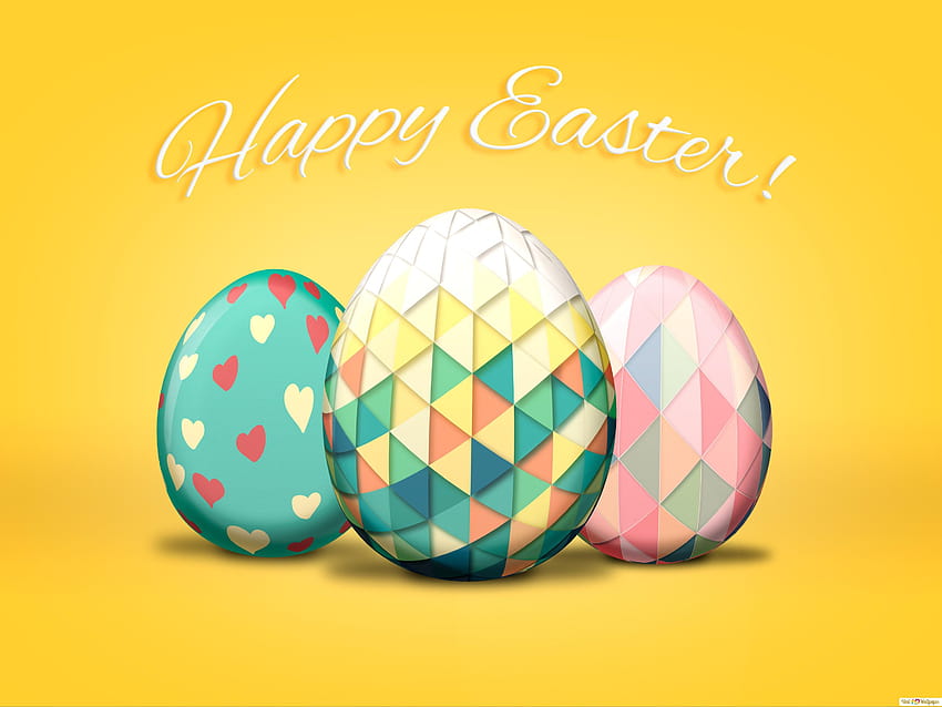 Happy Easter! greeting with artistic eggs and yellow backgrounds, yellow easter HD wallpaper
