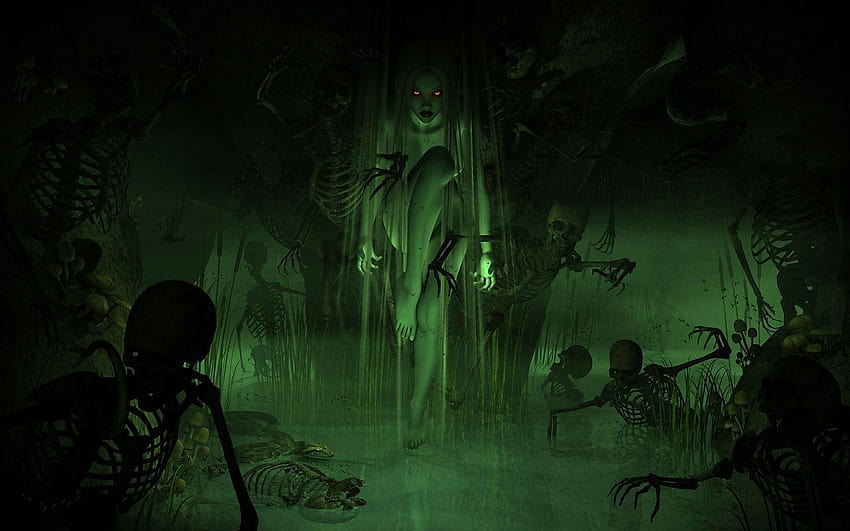 Dark horror evil women girl swamp demon skeleton skull, evel skeleton HD wallpaper