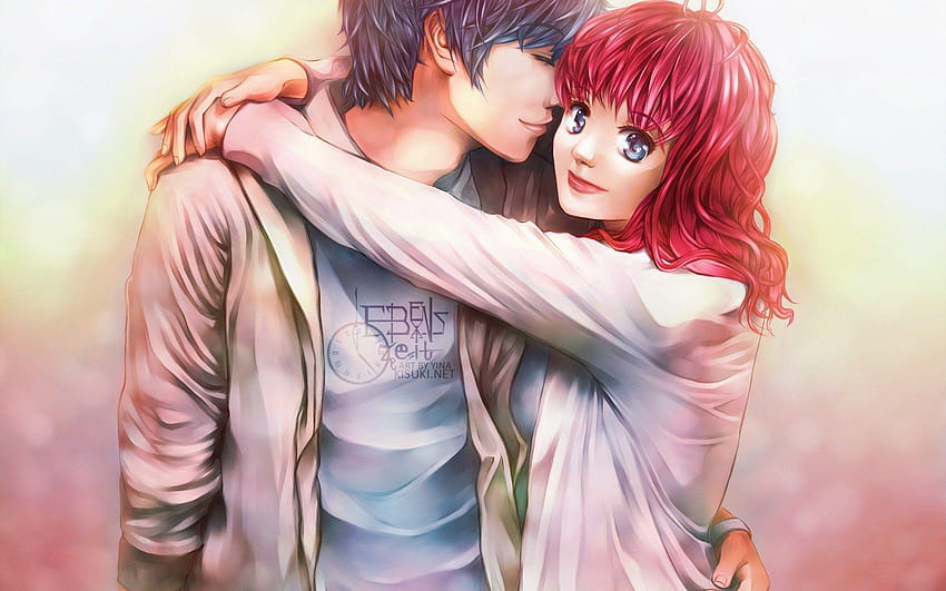 anime love hug drawing
