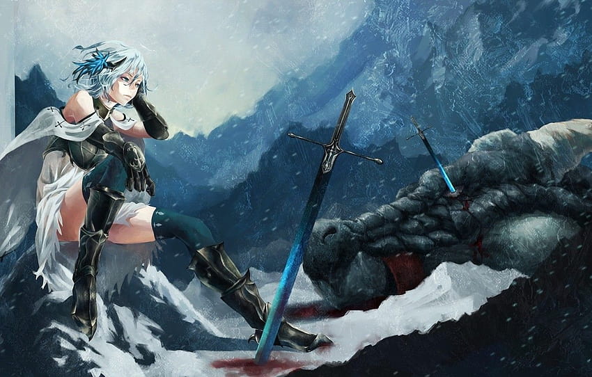 snow, Anime, swords, fetti , section прочее, anime swords HD wallpaper