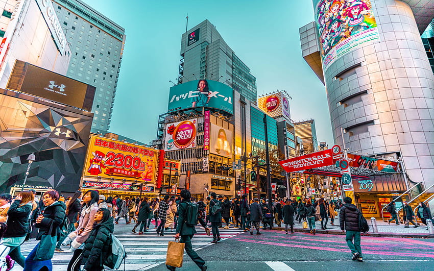 Shibuya Crossing, човек, пешеходец, човек, път, център, градско • For You For & Mobile, културна улица HD тапет