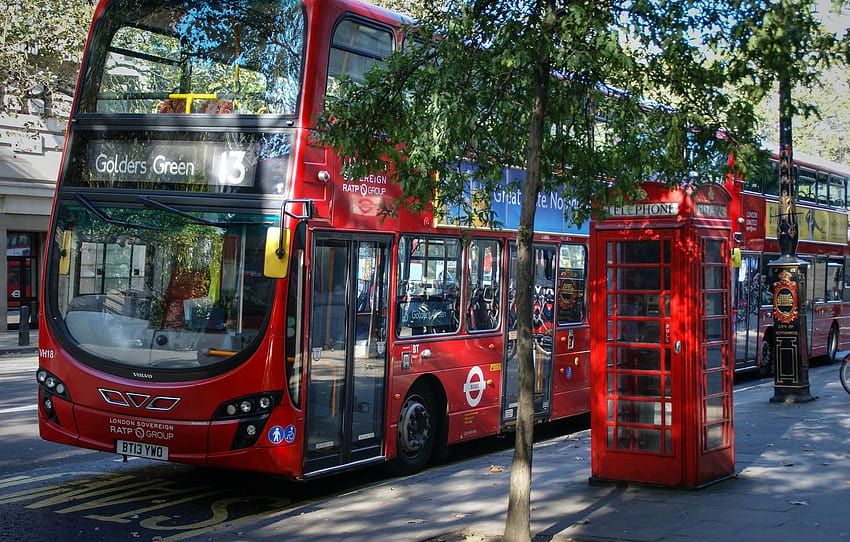 red, city, the city, street, view, England, London, panorama, bus, red, architecture, london, graphy, UK, phone booth , section город, london bus HD wallpaper