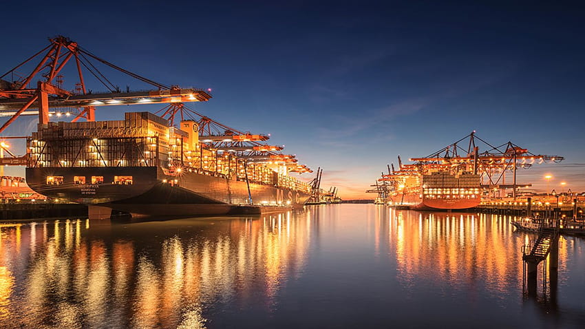 Hamburg Container ship Germany Harbour Ships Berth night HD wallpaper