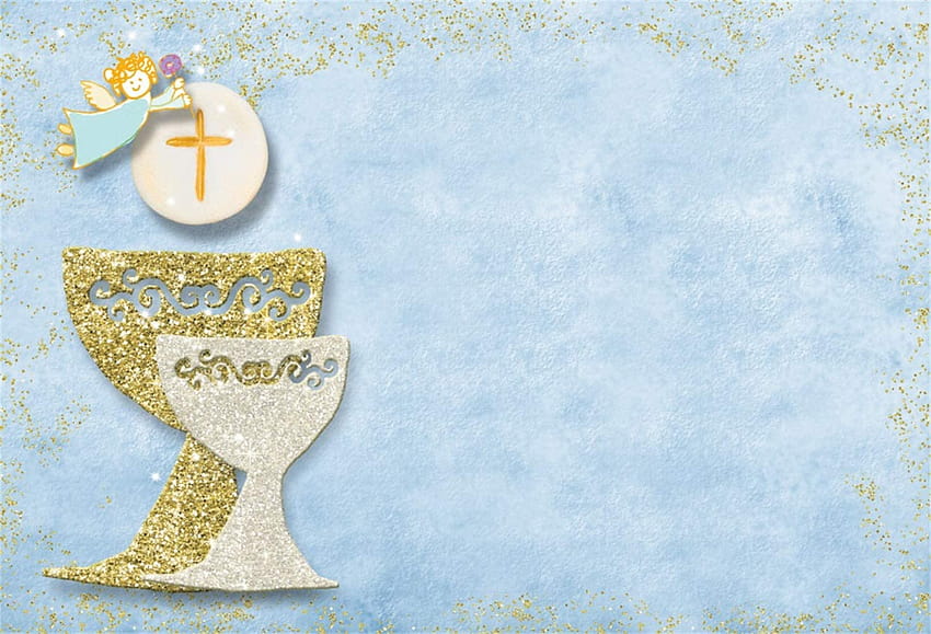 Amazon : Leowefowa First Holy Communion Backdrop 7x5ft Gold Silver Glitter Chalices Angel Cross Wafer Blurry Blue Vinyl Boy Baptism graphy Backgrounds Communion Party Banner Eucharist : Electronics HD wallpaper