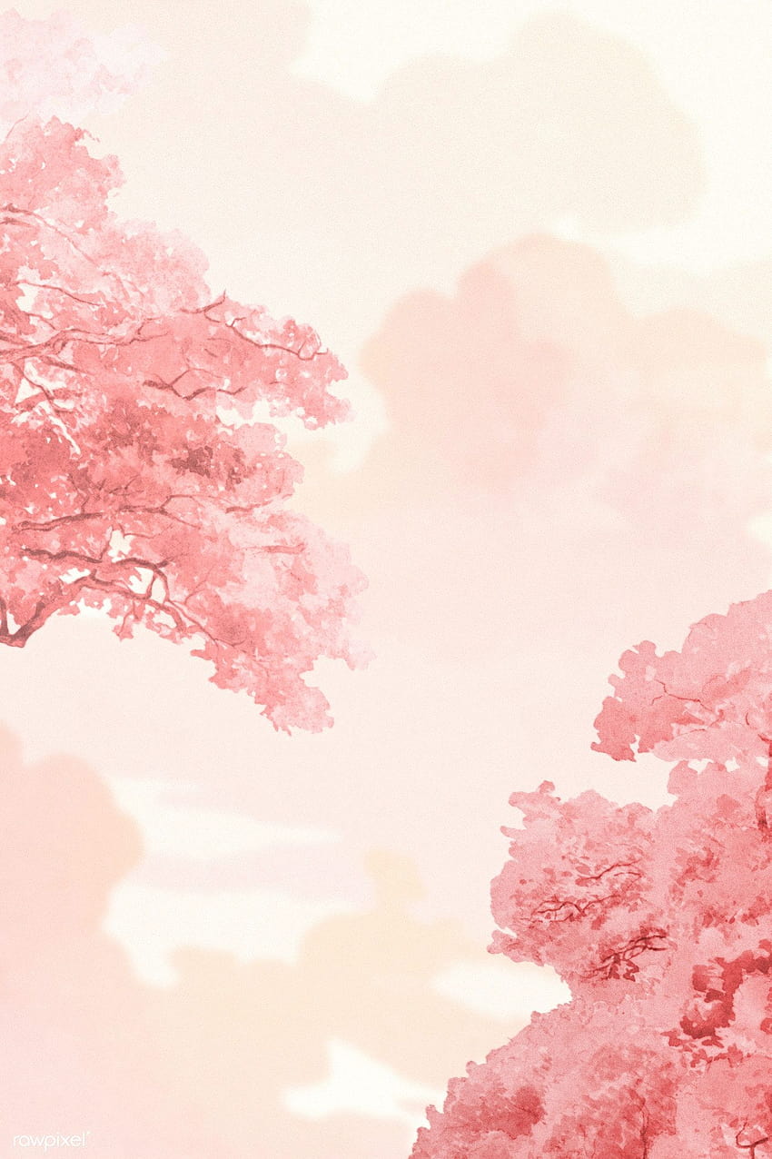 パステルの木と雲の背景のプレミアム イラスト 2203214、ピンクの審美的な木 HD電話の壁紙