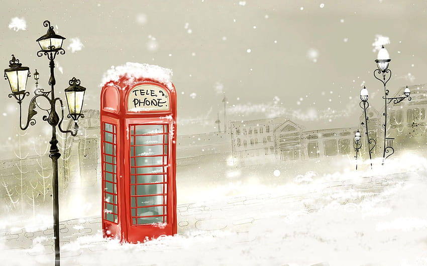 Lonely Telephone Box, lonely winter HD wallpaper