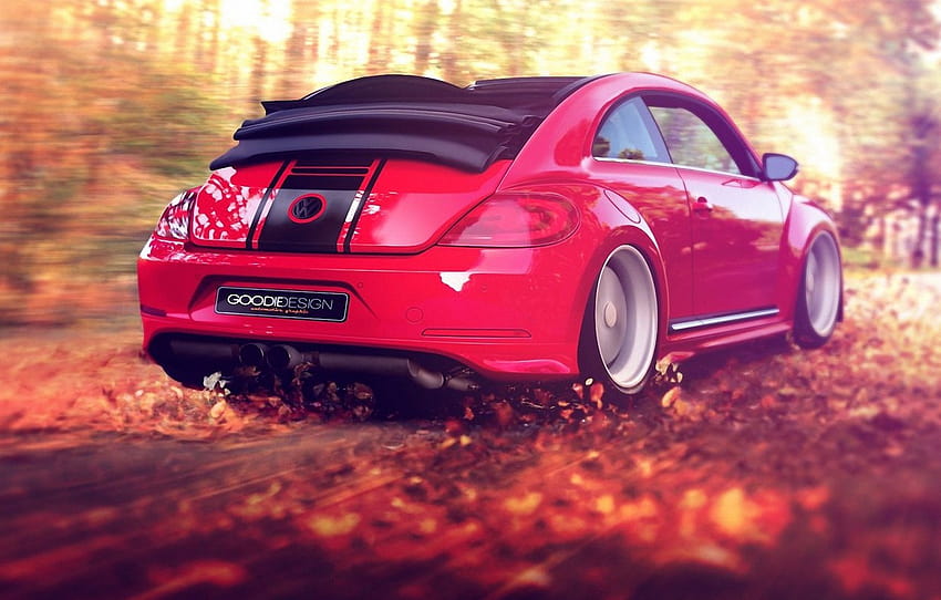 autumn, forest, leaves, red, the wind, foliage, speed, beetle, volkswagen, convertible, beetle , section volkswagen HD wallpaper