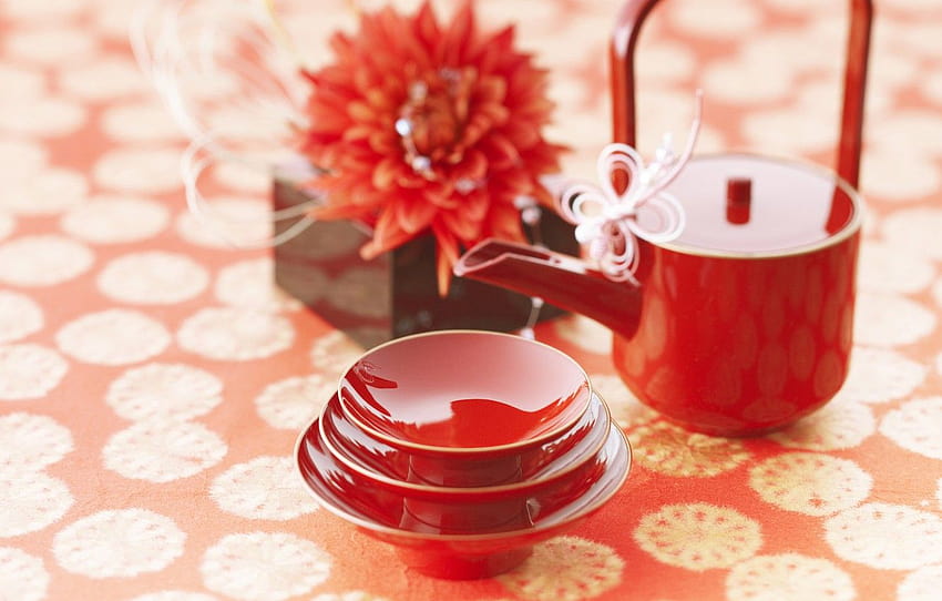 flowers, red, tea, mood, China, Japan, coffee, Cup, tea ceremony , section настроения HD wallpaper