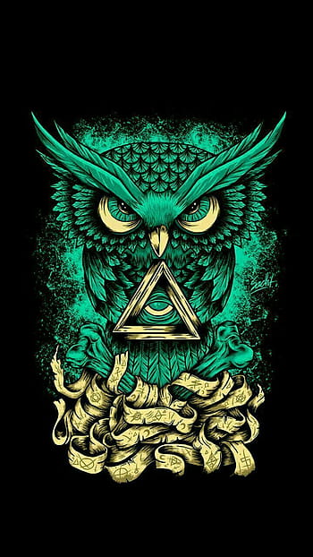 Owl, animal, blue, green, key, skull, HD phone wallpaper | Peakpx