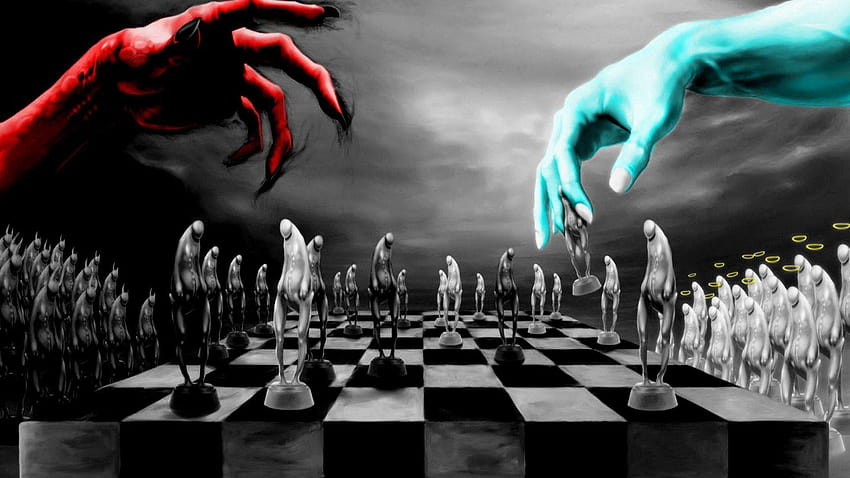 God Vs Devill Playing Chess 1920x1080 HD wallpaper