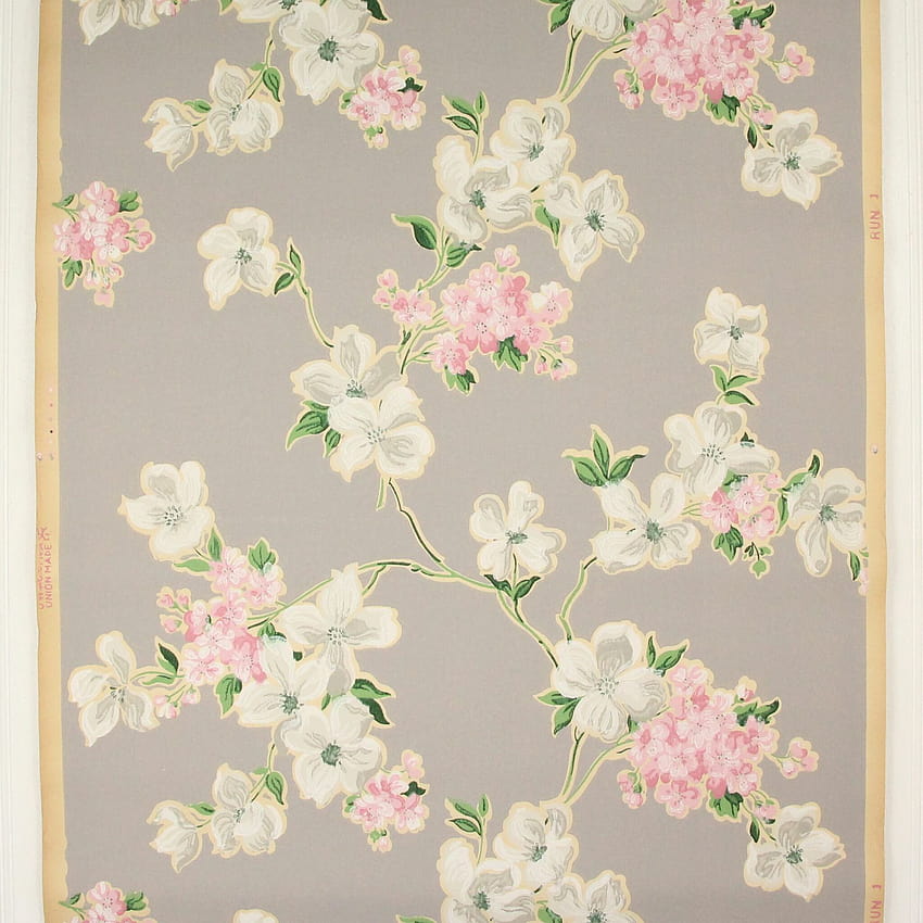 1930s Vintage Pink White Flowers on Gray HD phone wallpaper