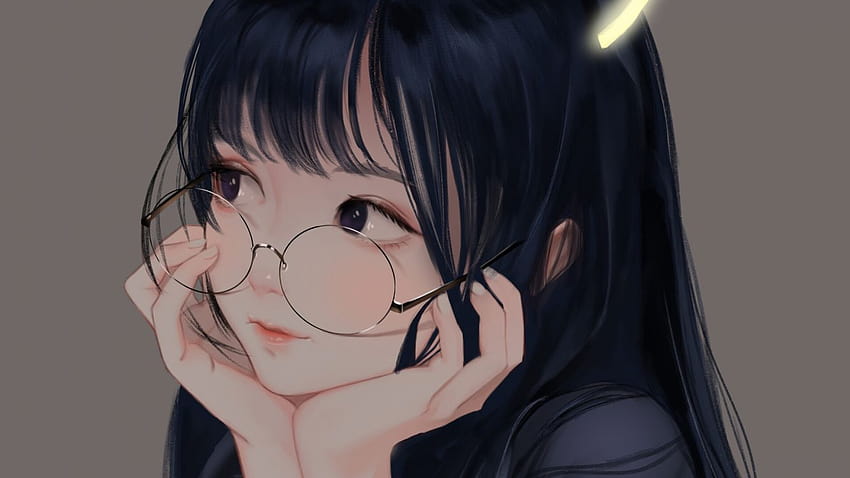 Cute Anime Girl con occhiali, anime, capelli, naso, guancia, sfondi Sfondo HD