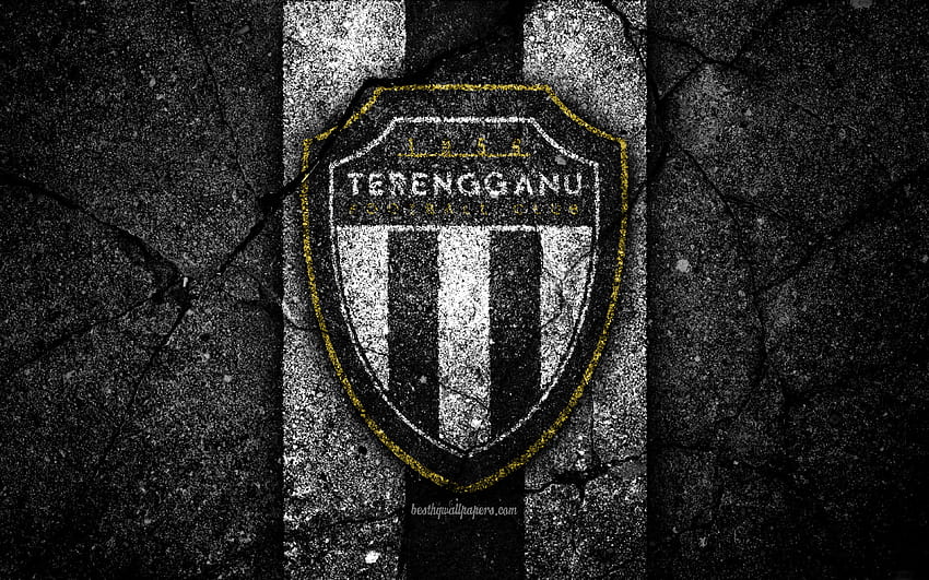 Terengganu FC, logo, Malaysia Super League, football, soccer, black stone, Malaysia, Terengganu, asphalt texture, football club, FC Terengganu with resolution 3840x2400. High Quality HD wallpaper