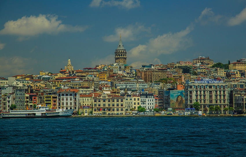 Selat, rumah, Istanbul, Turki, menara Galata , bagian город, menara Wallpaper HD
