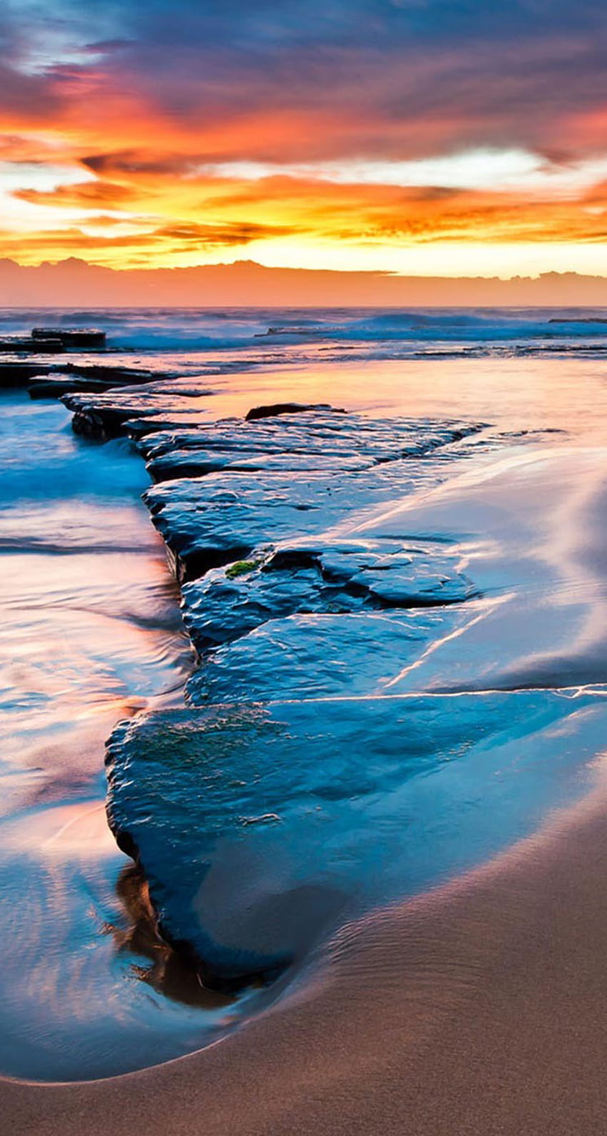 IPhone » Залез вода море плаж вечерни облаци океан, вода и залез HD тапет за телефон