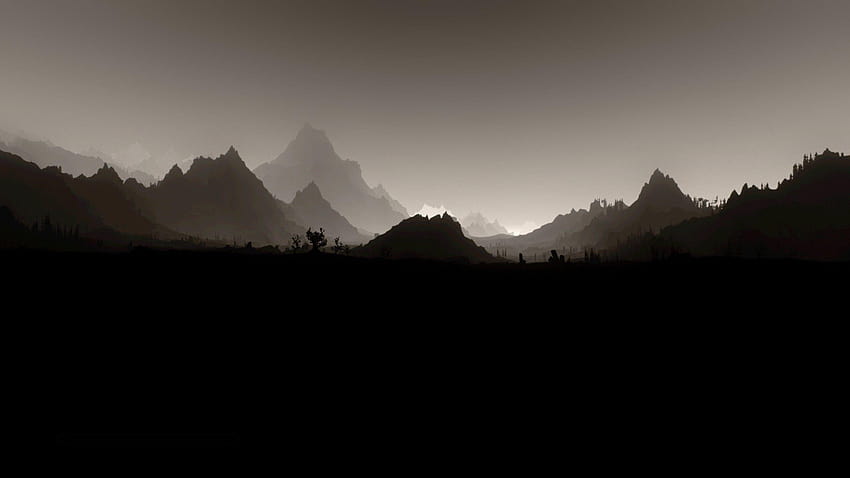 The Elder Scrolls V: Skyrim, пейзаж, монохромен, минимализъм, минималистичен фон на skyrim HD тапет