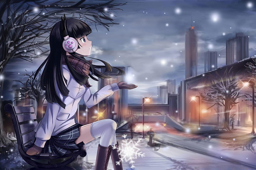 2560x1700 Anime Girl Winter Night Chromebook Pixel , Backgrounds, and, anime night winter HD wallpaper