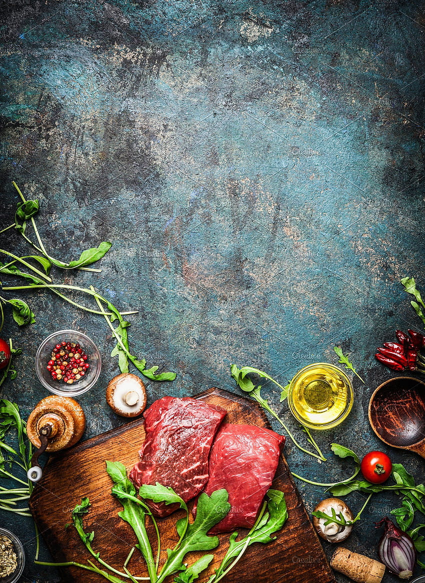 Raw steaks with cooking ingredients, raw meat HD phone wallpaper