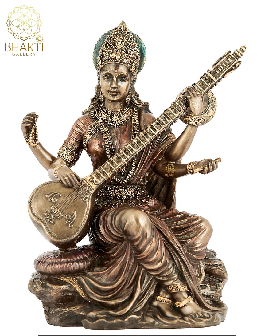 Saraswati Statue Sarasvati Idol 15 CM Bonded Bronze Goddess HD phone wallpaper