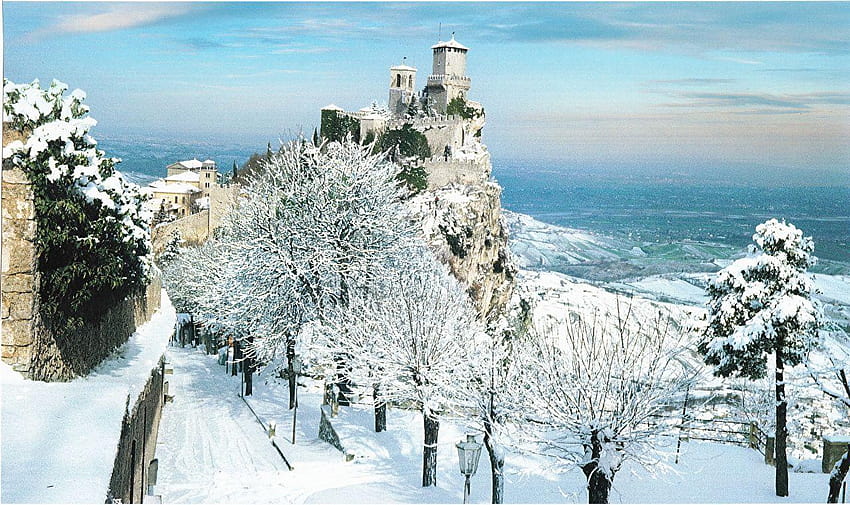 Fortification Republic of San Marino Winter Snow Cities HD wallpaper