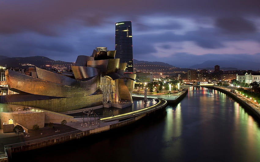 Spain, skyscraper, Frank Gehry, hill, Bilbao, architecture HD wallpaper