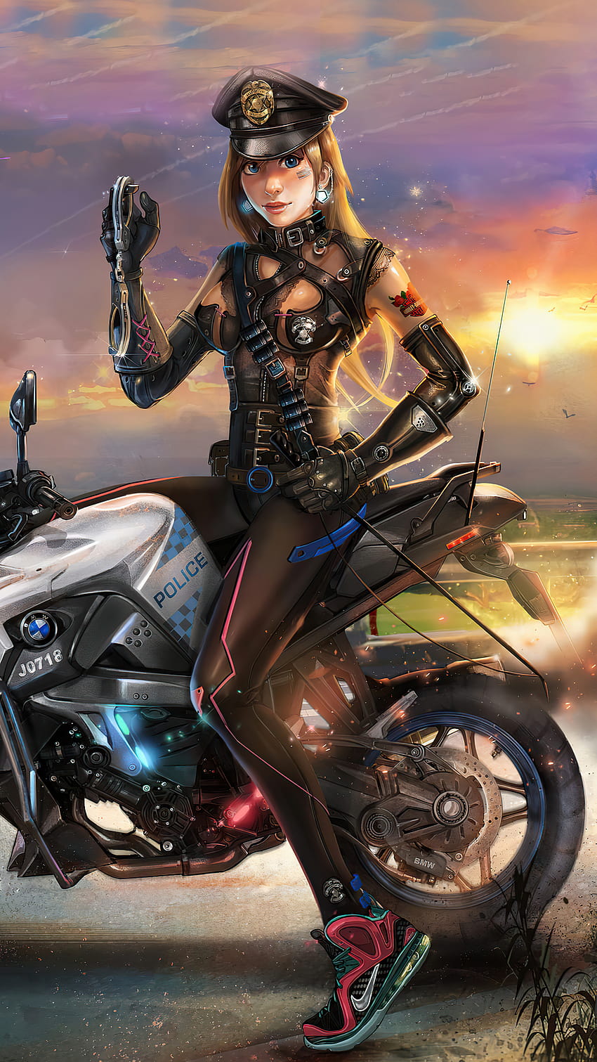 2160x3840 Cyber Police Girl On Bike Sony Xperia X,XZ,Z5 Premium