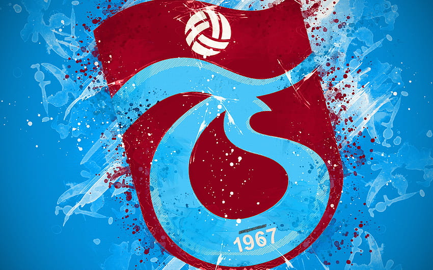 Трабзонспор, рисуване, лого, креативно, турски футболен отбор, Суперлига, емблема, син фон, гръндж стил, Трабзон, Турция, футбол с резолюция 3840x2400. Високо качество HD тапет