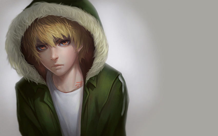ブロンドの髪の男の子の緑の赤い目アニメキャラクター, アニメの男緑 高画質の壁紙