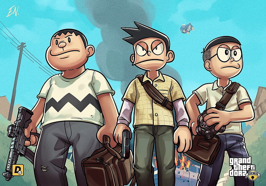 Personaggi Doraemon, tre ragazzi personaggio anime digitale Grand Theft Auto V Sfondo HD