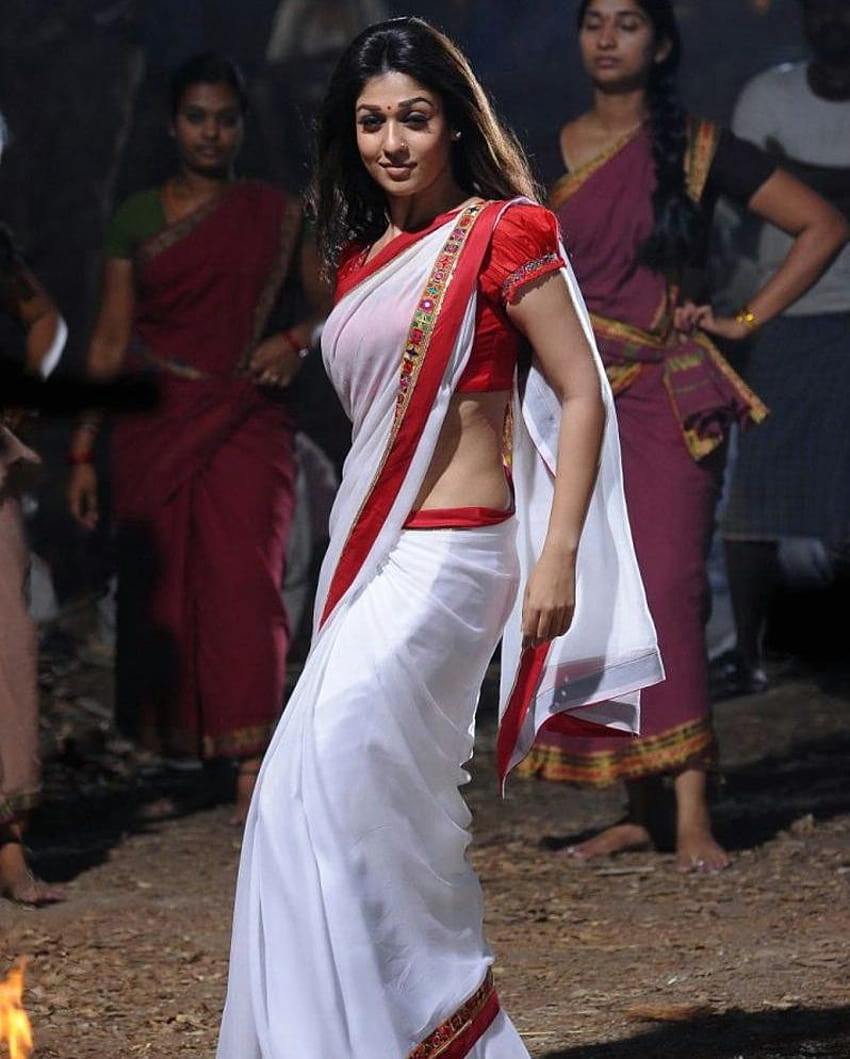 Nayantara Navel Show In White Saree, nayanthara in saree Sfondo del telefono HD