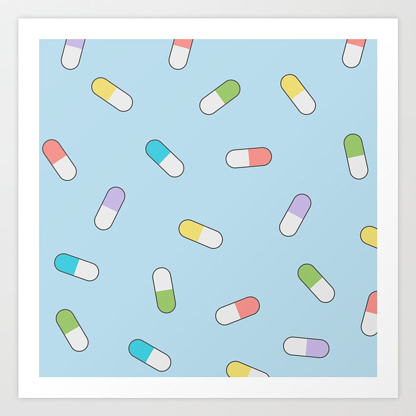 Kawaii Cute Pills Pattern Art Print by wordsberry, kawaii pill HD phone wallpaper